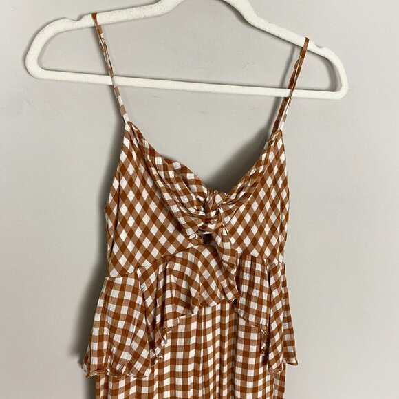 Saylor Gingham Plaid Jumpsuit Laken Apricot Womens XS Ruffle Tie Front - Picture 4 of 13